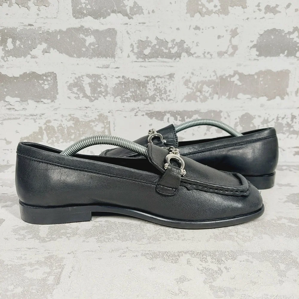NEW Topshop Loafers Black Chain Detail Slip On Flats Classic Dress i560